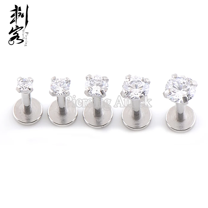 

16G Surgical Steel Triple Forward Helix Internally Threaded Prong Set CZ with Flat Bottom Labret lots of 5pcs
