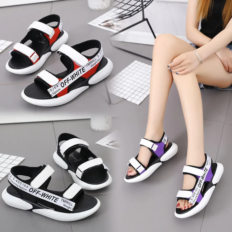 

Summer new Korean magic tape with low band, middle heel, open toe, casual women's shoes