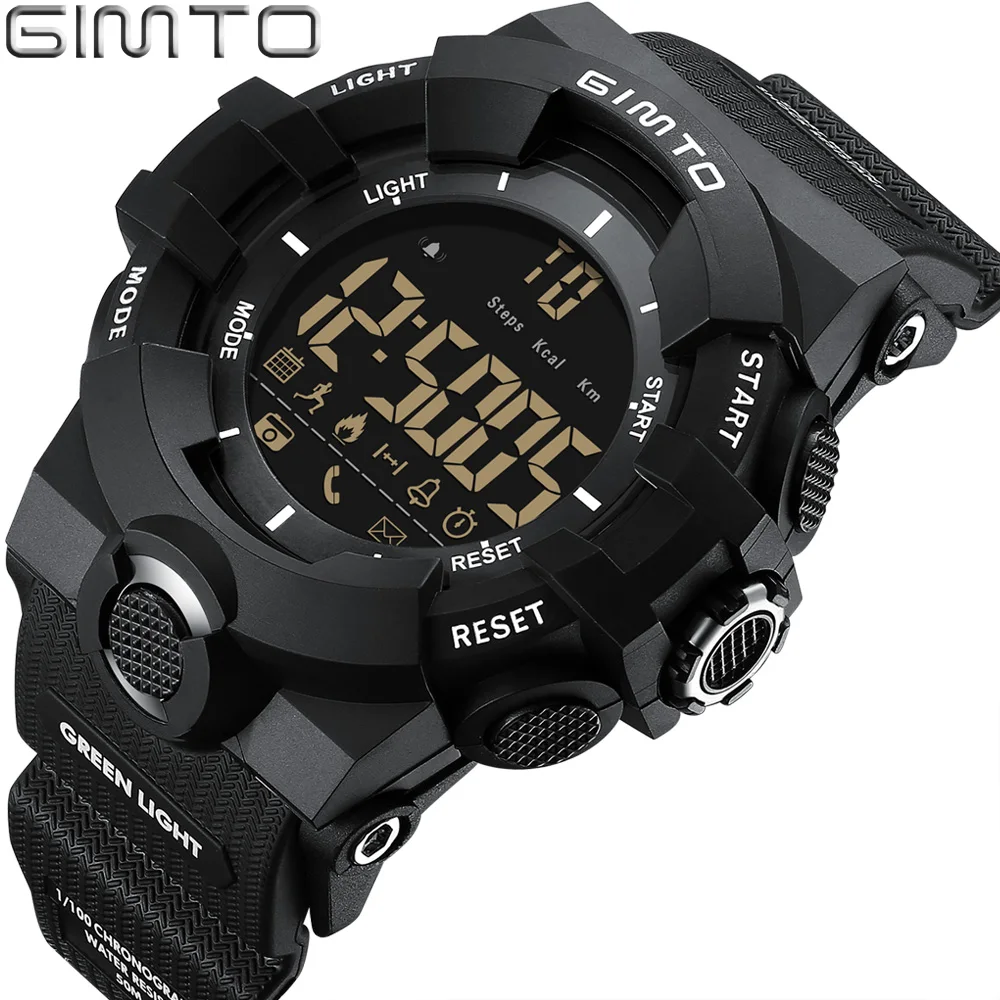 GIMTO Bluetooth Sport Smart Watch Men Shock Military Stopwatch Waterproof Diving Digital LED pedometer electronic wrist watches 