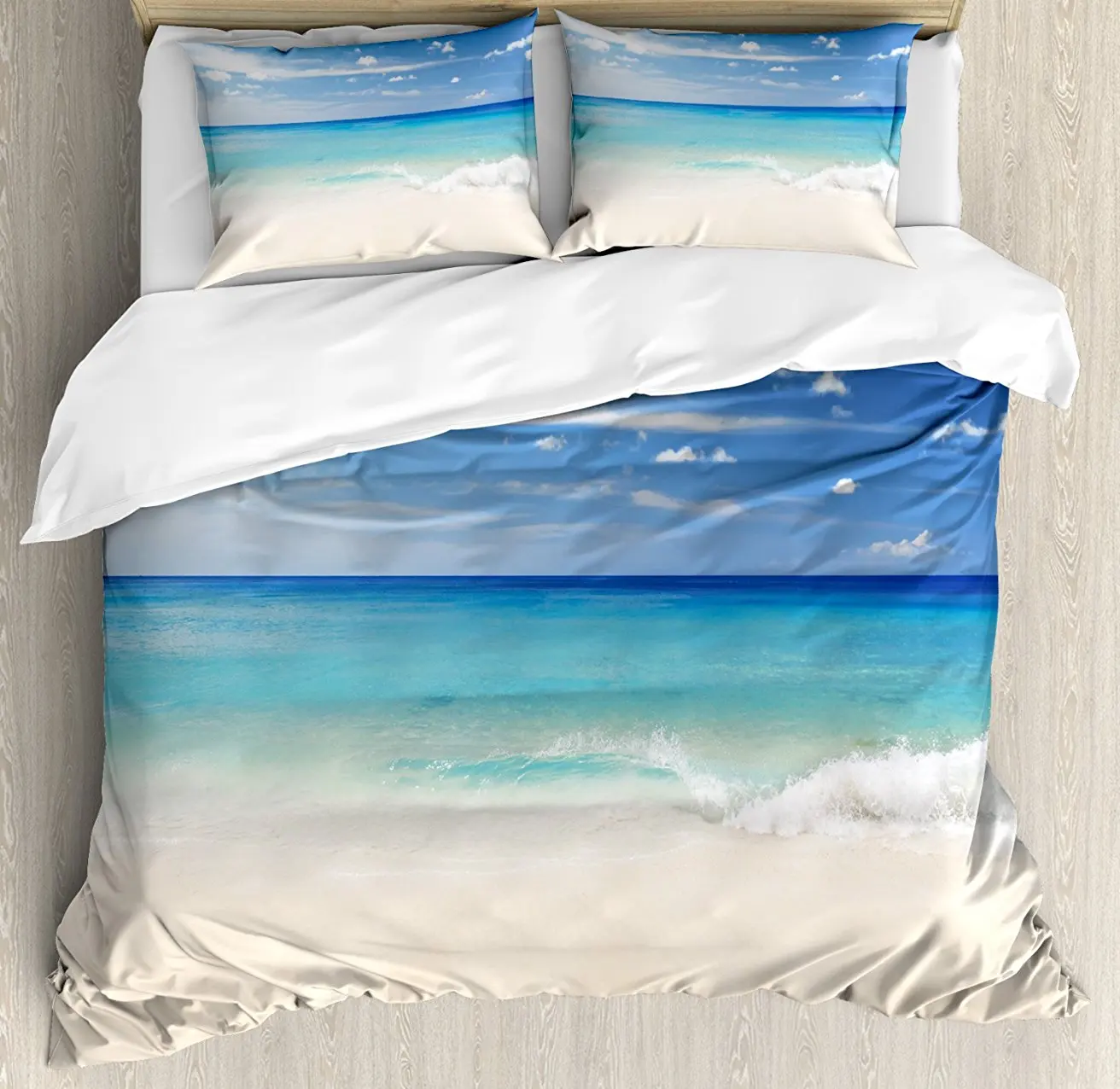 Ocean Duvet Cover Set Tropical Haven Style Sandy Shore and Sea with