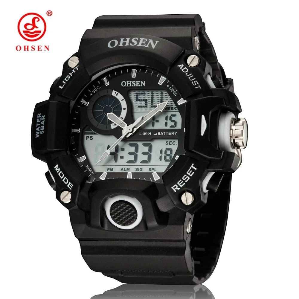 

Multifunction Sport Watch Digital Waterproof 3ATM Men's Quartz Movement Analog Digital Date Military Men Stopwatch OHSEN AD2808