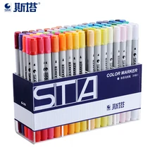 STA маркеры для рисования набор 12/24/36/48/60/80 цветов с двойным наконечником пулей и скошенным, чернила на спиртовой основе, профессиональное качество для рисования манги, скетчей