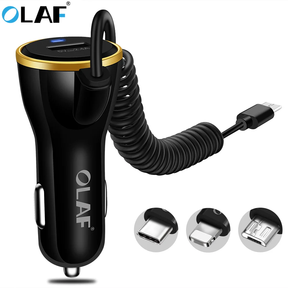 OLAF USB Car Charger For iPhone X 7 6 Mobile Phone Car-charger With Micro USB Type C Lighting Cable Phone Adapter For Samsung s9