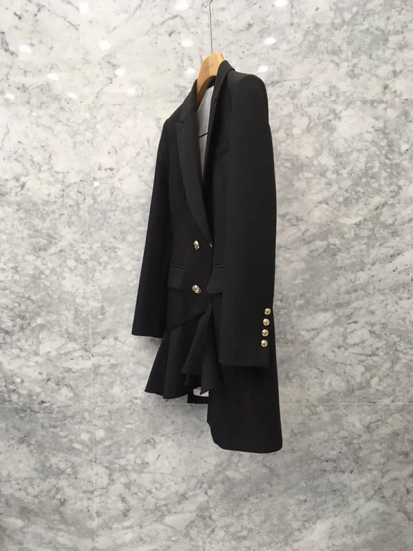 LANMREM весенне-летний двубортный Асимметричный пиджак с оборками и отложным воротником с длинными рукавами для женщин WF56701L