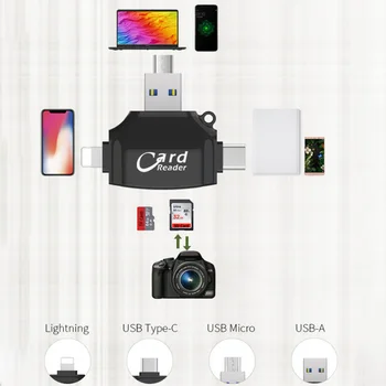 

3.0 High-Speed 4-Port Camera SD Card Mini TF Card Reader Type C Micro SD Mobile Phone Computer OTG Card Reader