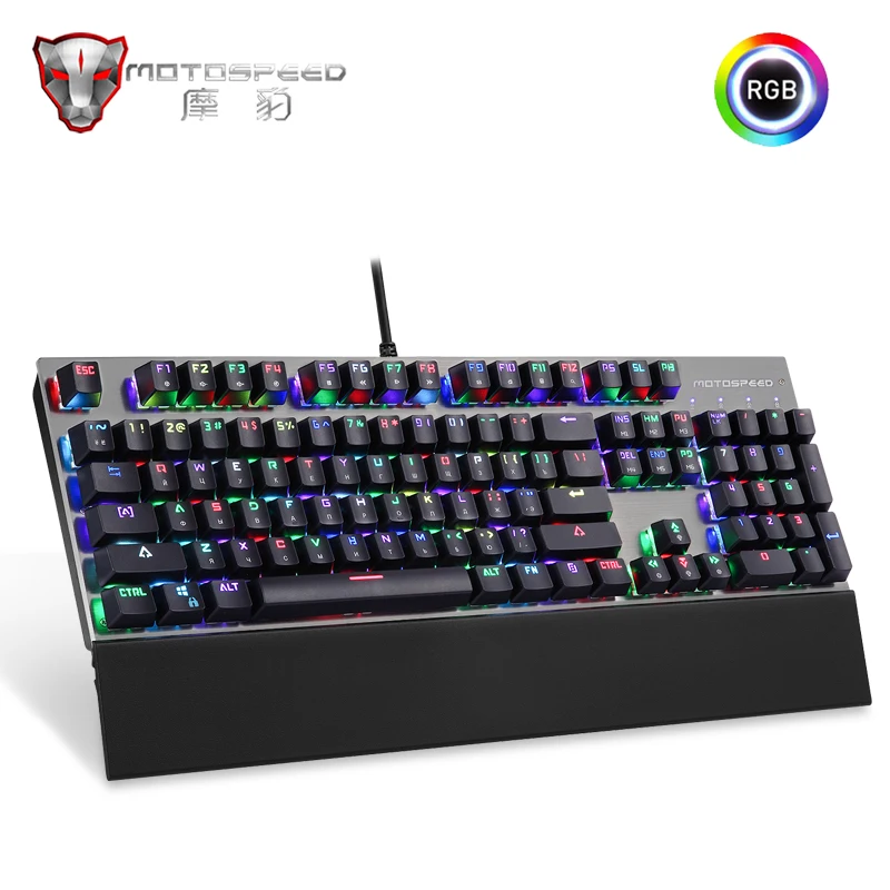 Настоящая игровая механическая клавиатура Motospeed CK108 с RGB подсветкой, анти-привидение, 104 клавиш, синий/черный переключатель, Проводная клавиатура для геймера