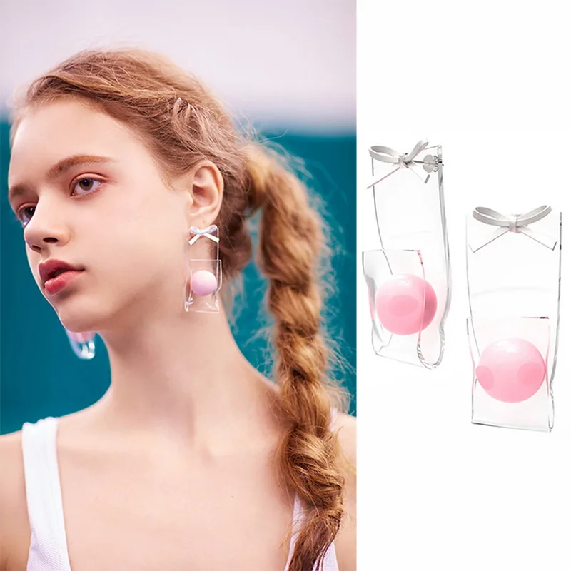 transparent acrylic punk sugar ball circle semicircle big stud earrings for women cuff brinco pendientes mujer accessories