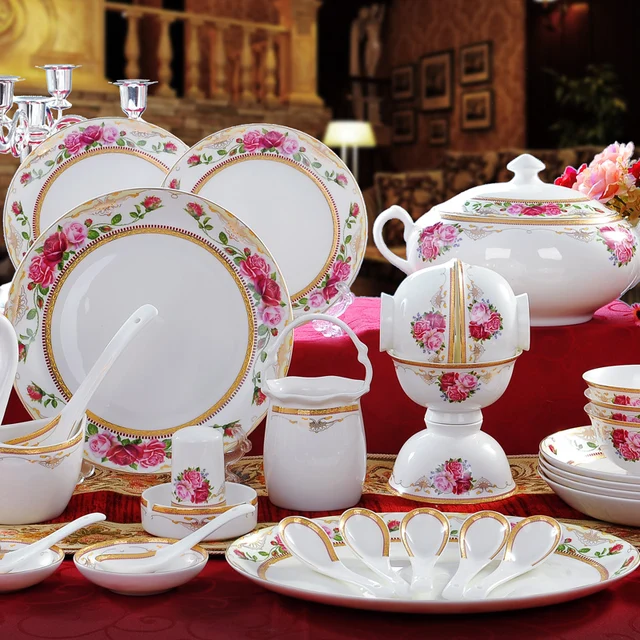 High End Bone China Dinnerware Set Ceramics Tableware Korean Style High End Bone China Dinnerware Set Ceramics Tableware Korean Style Household Kitchen Bowls Plates Dishes Wedding Gifts