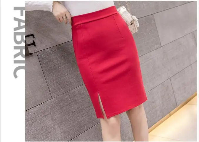 La MaxPa Мода Новое поступление Женская юбка большой размер высокая талия Работа тонкая юбка карандаш открытая вилка сексуальная Офисная Женская юбка женская - Цвет: Красный