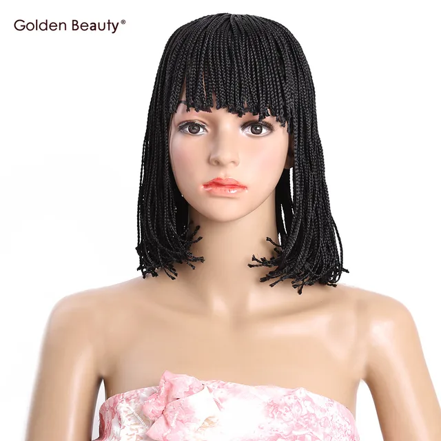 Short Bob Wig Synthetic Heat Resistant Black Brown Box Braid Wigs Short Bob Wig Synthetic Heat Resistant Black Brown Box Braid Wigs For Women 10