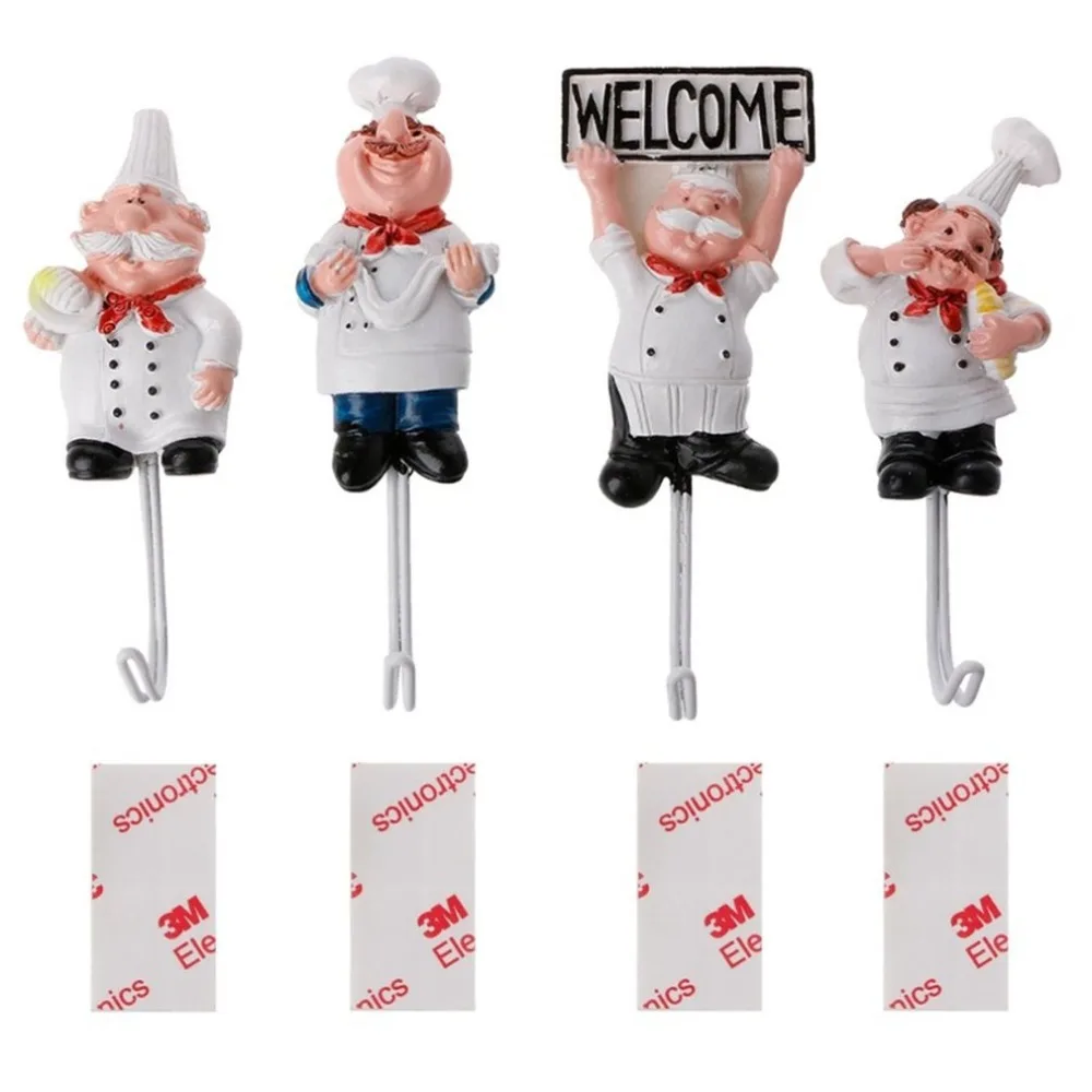

Resin Stainless Steel Chef Hook Cartoon Shaped Kitchen Wall Hanging Sticker Durable Adhesive Hanger Wall Hanger Storage Rack