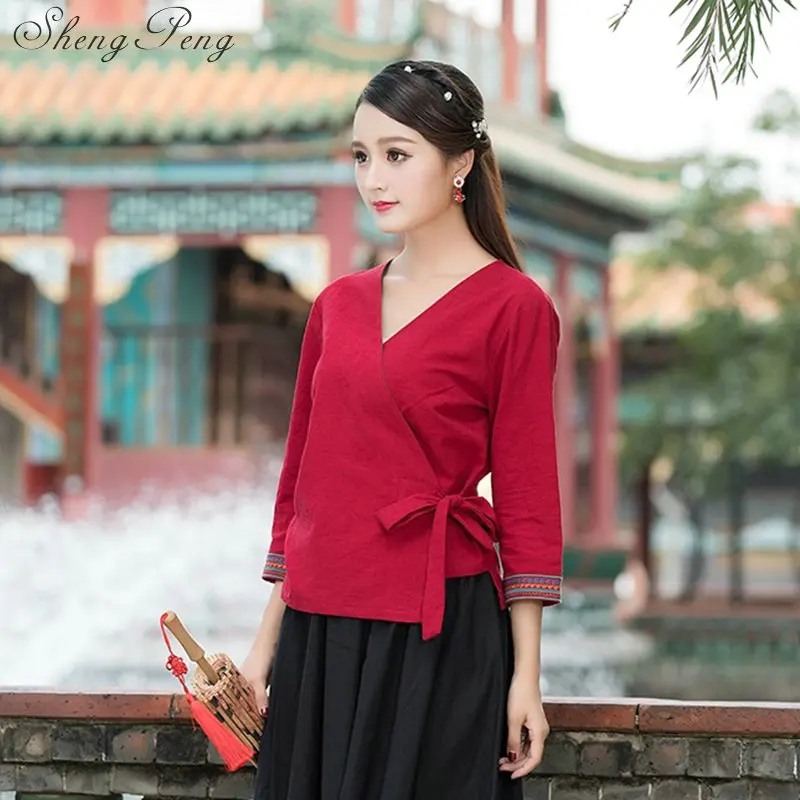 Linen shirt women linen clothes cheongsam top Chinese style mandarin collar blouses solid color linen shirt CC381