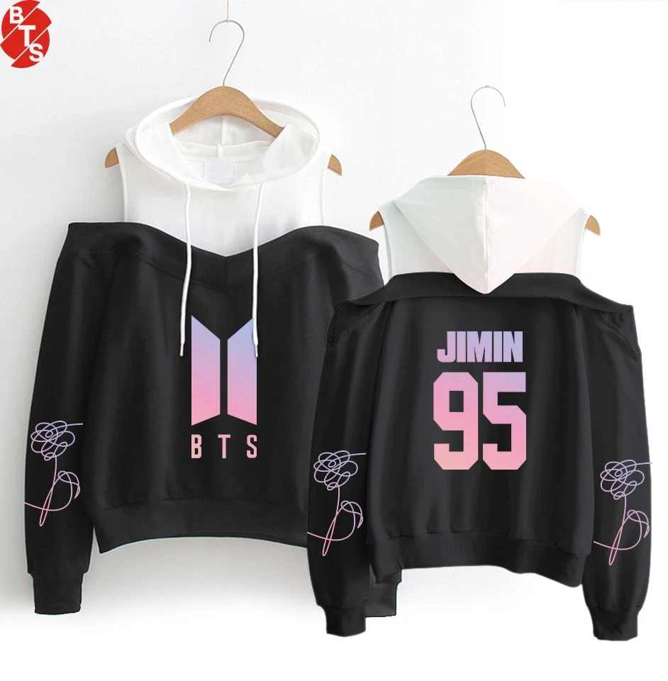 

New Style Fashion Kpop Printed Hoodies Women Long Sleeve Off-Shoulder Hooded Sweatshirts 2018 Love Yourself Hot Sale Clothes