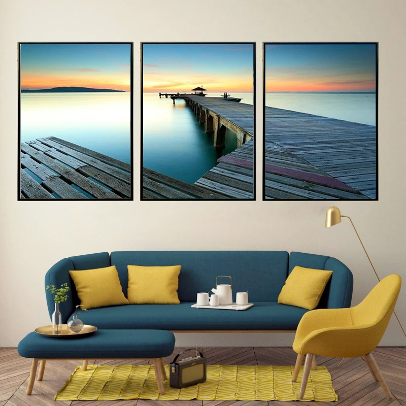

Lovers Dock Seaside Scenery Mediterranean Print Canvas Painting for Living Room Bedroom Wall Poster Scandinavian Landscape Decor