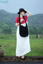 LinenAll women’s summer red color long dress robe, short-sleeve loose 100% linen O-neck brief dress gown yijiu