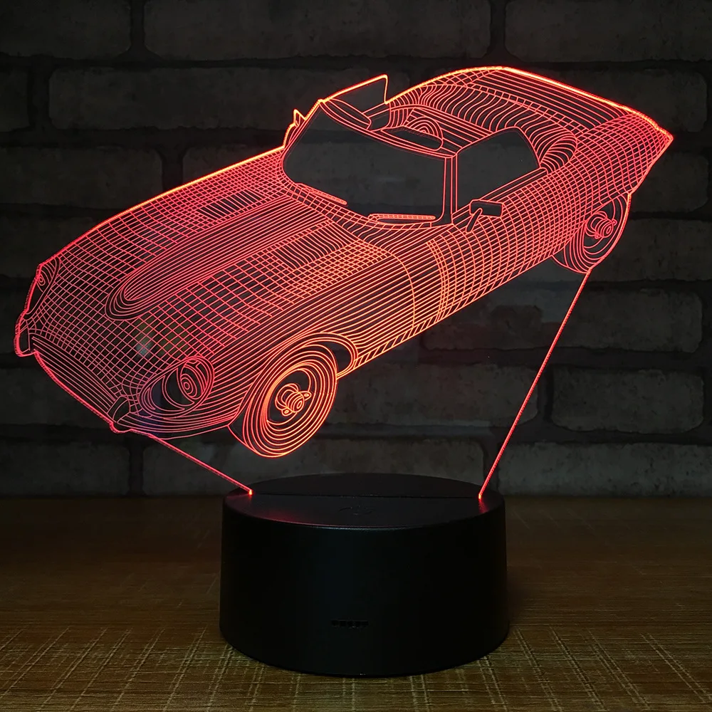 Классный спортивный гоночный автомобиль 3D светодиодный ночник 7 цветов иллюзия