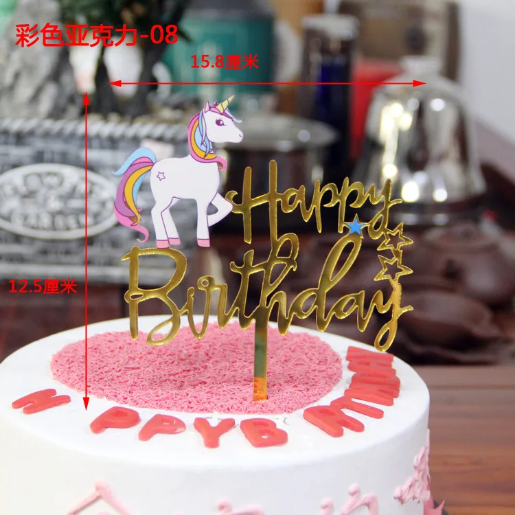 1PCS Unicorn Cake Topper Colorful Acrylic Happy Birthday Mermaid Cake Toppers For Baby Shower Cake Flags Personalized Cake Decor