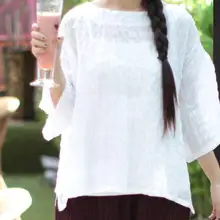 Новое поступление женские льняные простые женские тонкие футболки с круглым вырезом 17393-14