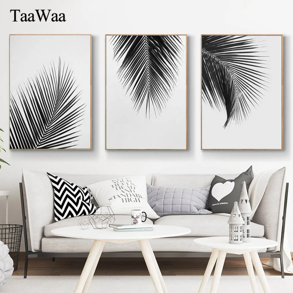 TaaWaa черно-белые листья растений плакаты и принты минималистичные пальмы стены искусства холст картина для декора гостиной