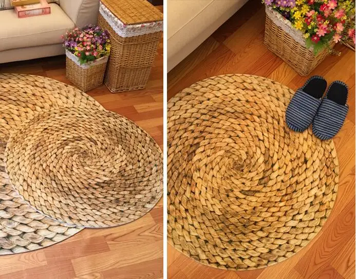 Японский 3D Печатный соломенный круглый коврик ковер детская комната Коврик для ванны коврик для спальни нескользящий 60*60 80*80 100*100 компьютерный коврик