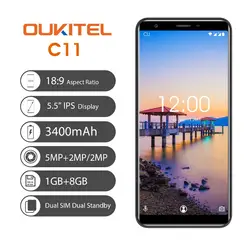 OUKITEL C11 5,5 "18:9 Дисплей 1G Оперативная память 8G Встроенная память MTK6580A 4 ядра 3400 mAh Батарея 5MP + 2MP/2MP Android 8,1 разблокировать смартфон