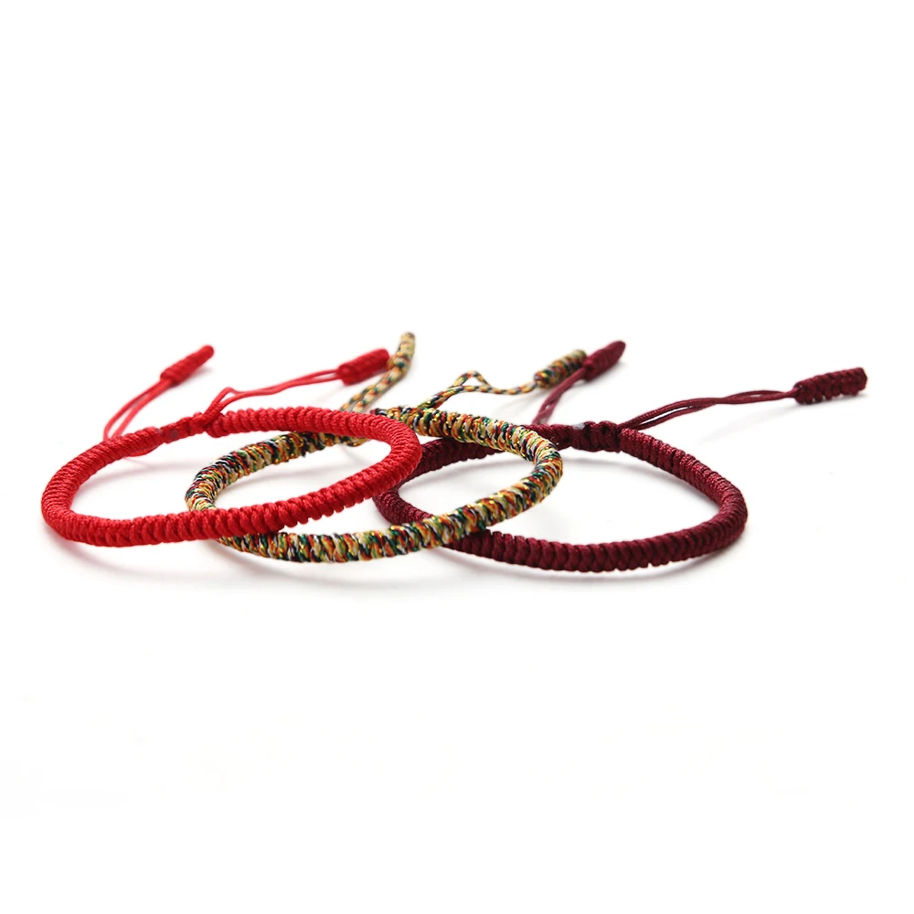 Adjustable Lucky Charm Bracelet - Tibetan Braided Red Rope Bracelet With Buddhist Style