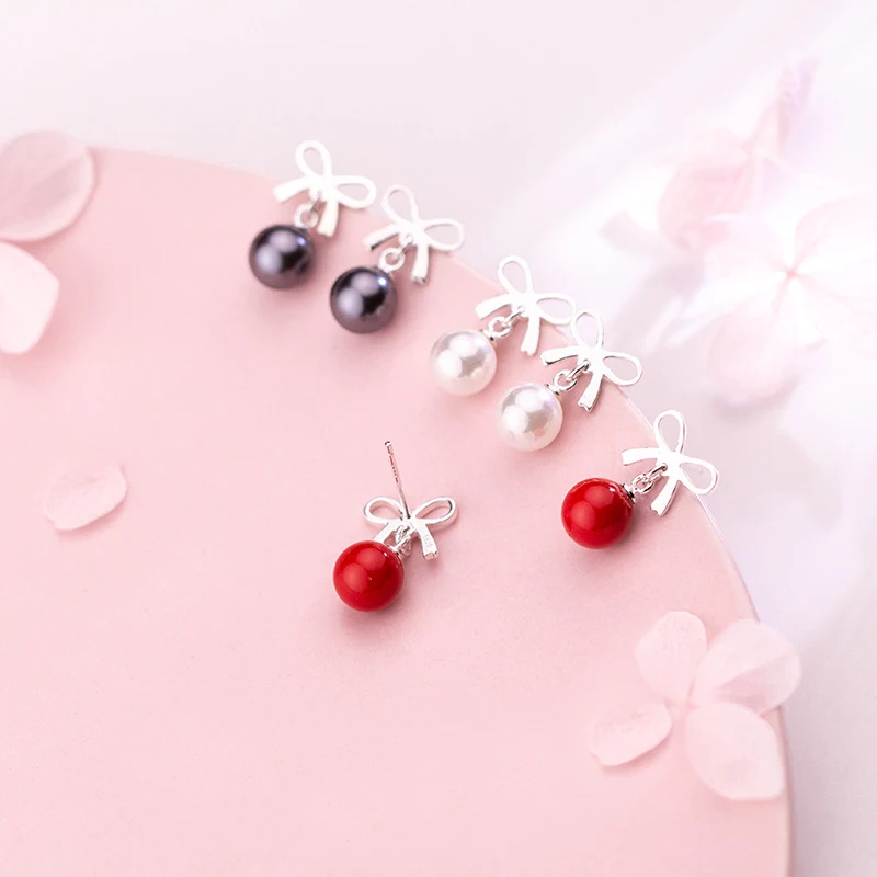 

MloveAcc High Quality 925 Sterling Silver Bow Knot Earrings for Women Fashion Pearl Earrings Fine Jewelry