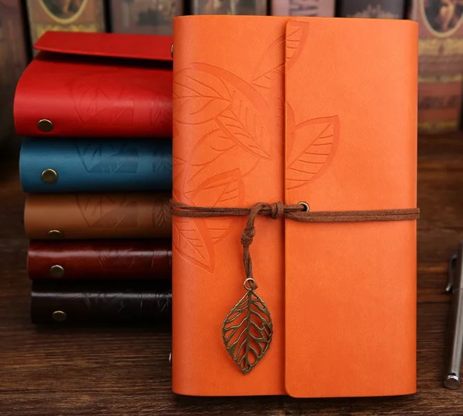 "Vintage Leaf" 1pc Faux Leather Journal Diary Kraft Papers Traveler's Notebook 