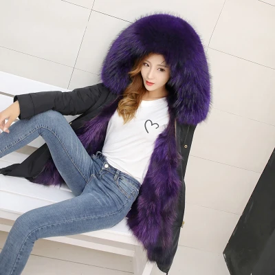 Jacket Women Winter Parkas Long Big Fox Fur Collar Hooded Coats 2018 Ladies Fur Linen Thickened Warm Jackets Plus Size Coat LZ962 (4)