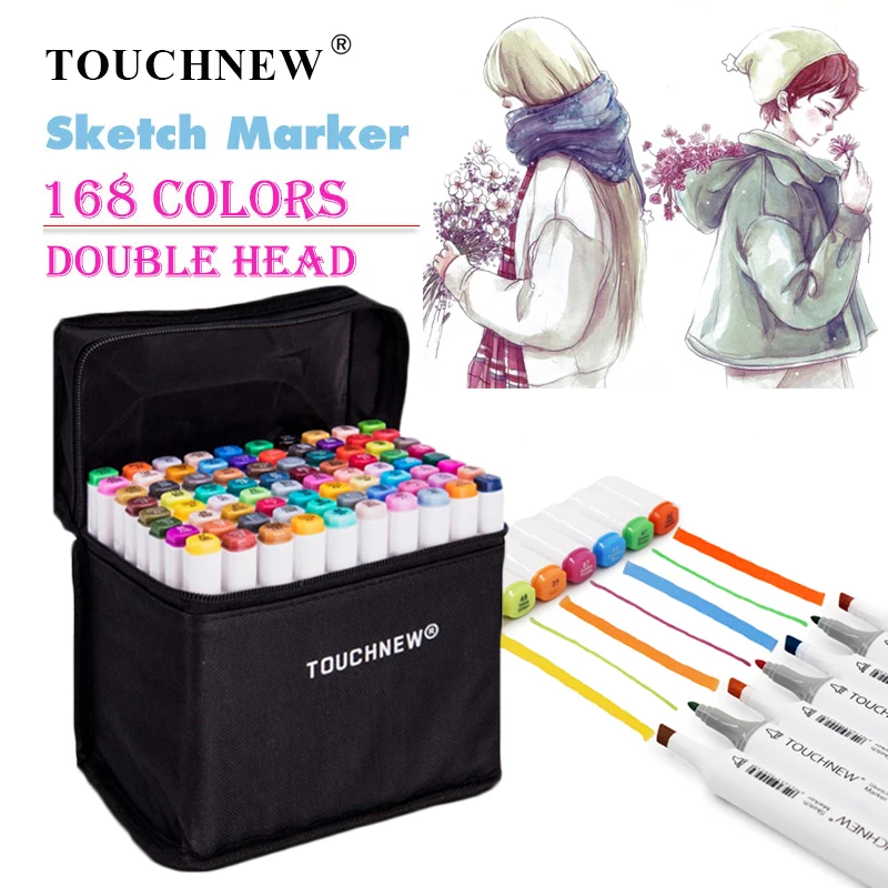 

TOUCHNEW 24/40/60/80/108/168 Colors Artist Sketch Art Markers Drawing Manga Markers Alcohol Based Art Supplies Markers