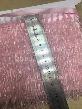 

DX019# 10 yards /bag 4 cm width light pink color lovely beads ribbon fringe tassel for garment/decorative/wedding dress