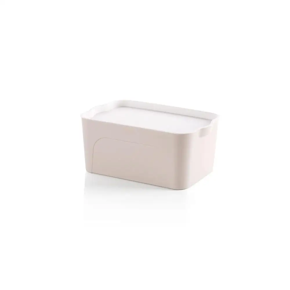 Утолщенная коробка для хранения, пластиковая большая коробка для хранения одежды с крышкой, ящик для шкафа, коробка для хранения, для ванной комнаты, пылезащитный органайзер для макияжа - Цвет: apricot S