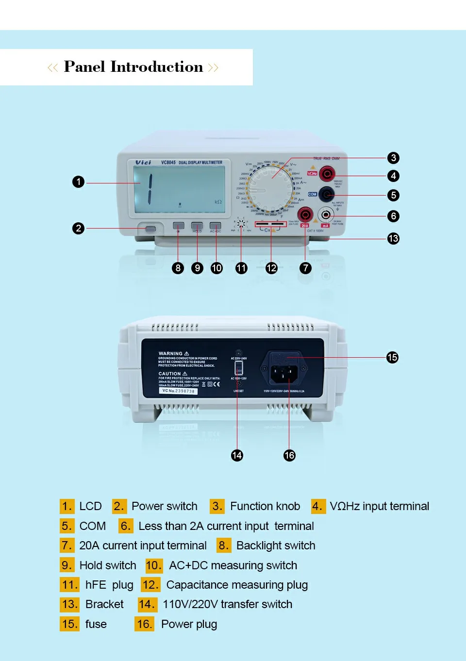 Высокоточный цифровой мультиметр Настольный 4 1/2 True RMS DCV/ACV/DCA/ACA DKTD0122 прецизионный настольный мультиметр Vici VC8045