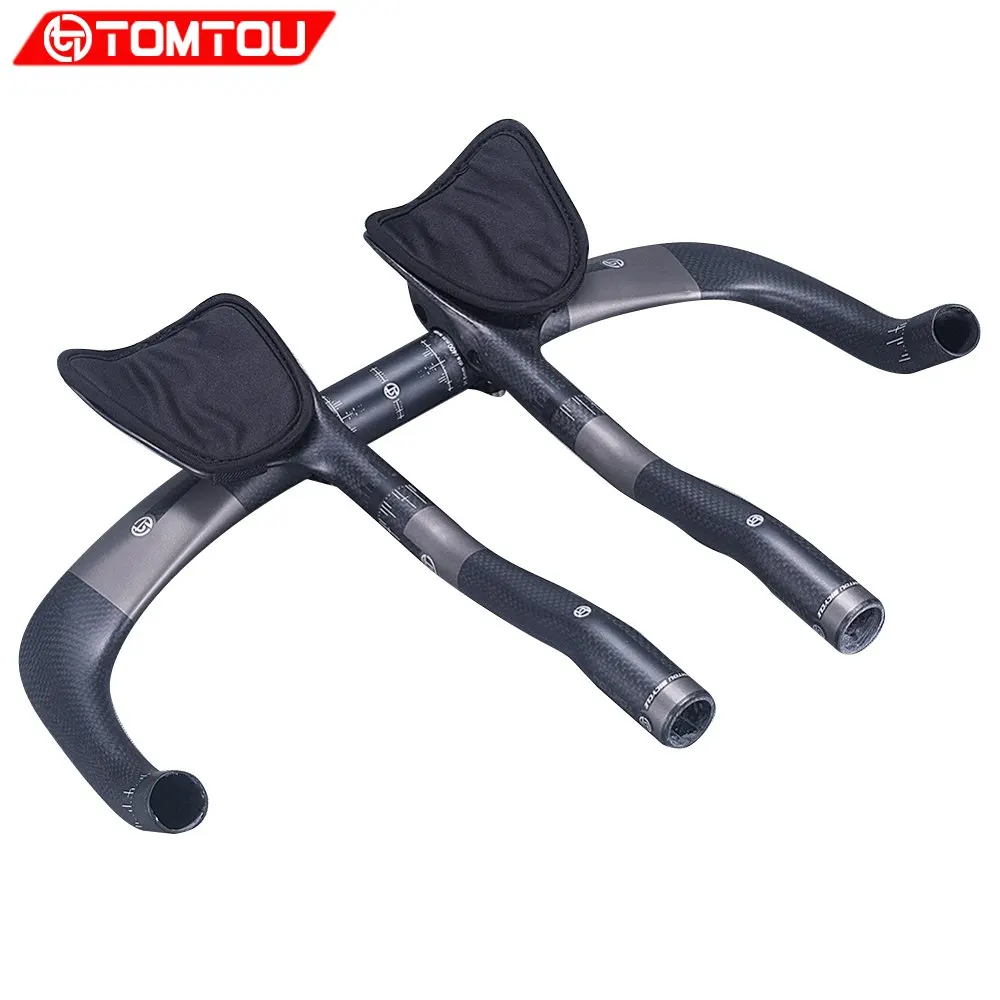 

TOMTOU Full 3k Carbon Road Bike Rest Handlebar Travel Cycling Aero Bar Bicycle TT Handlebars Matte Black 475g/Sets - TX7T65