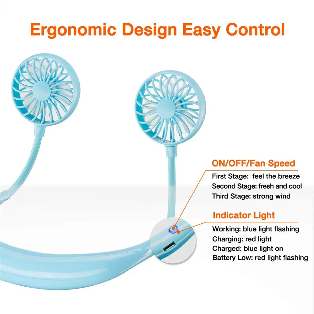 Портативный usb-вентилятор перезаряжаемый шейный ремень ленивый шейный Подвесной Стиль двойной вентилятор охлаждения супер сильный ветер спортивный мини ручной вентилятор