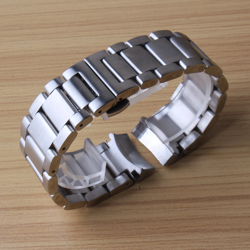 22mm New arrival Watchband High Quality Black Silver Stainless steel watch bracelets solid links
