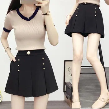 

2018 Summer new double-breasted suit shorts a word high waist casual shorts