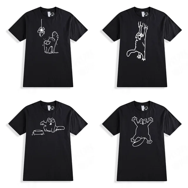 YUANQISHUN Funny Cartoon Cat Printed T Shirt High Quality Casual T-shirt 100% Cotton Men Women Novelty Tops Harajuku Tees Tshirt 1