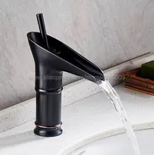 Black Oil Rubbed Brass Waterfall Spout Single Handle Bathroom Sink Vessel Faucet Basin Mixer Tap Knf091 automatic touchless sensor waterfall bathroom sink vessel faucet oil rubbed bronze with hole cover plate