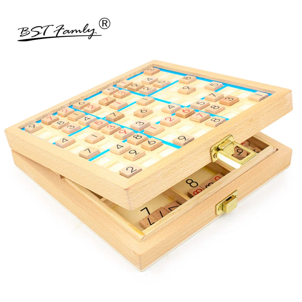 BSTFAMLY дети Sudoku шахматы бук деревянный с ящиком 22 5*22 5*5 см 81 шт./компл. настольная