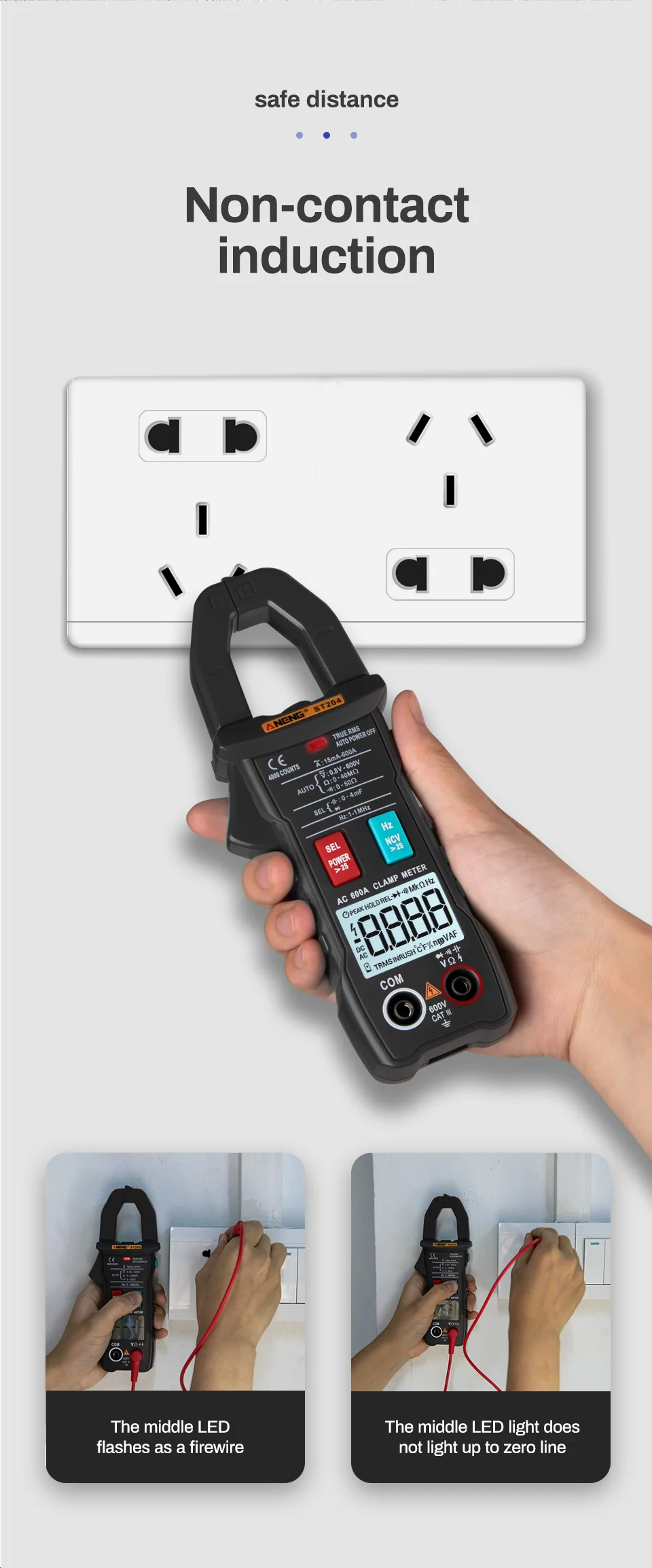 ANENG ST204 Clamp Meter 4000 Counts AUTO digital DC/AC Current Voltage Clamp Analog Multimeter True Rms pinza amperimetrica