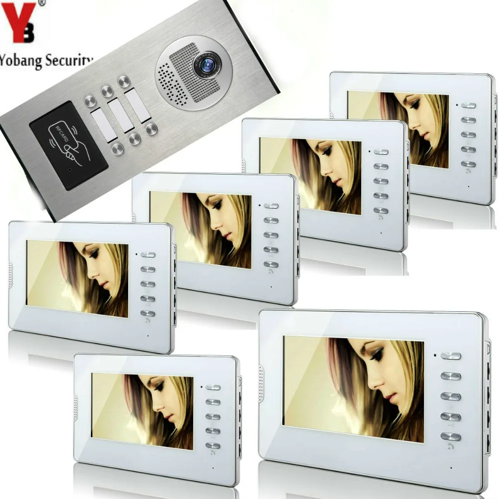 

YobangSecurity Home Video Intercom 7 Inch HD Visual Door Doorbell RFID 6 Unit Apartment Access Control System Video Door Phone.
