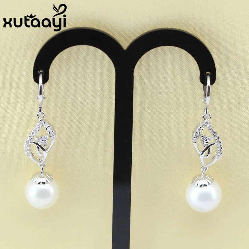 

Fashion Shell pearls Earrings With 925 Silver And Flawless White crystal ,Christmas Gift Pearl Earrings with wedding gift ,