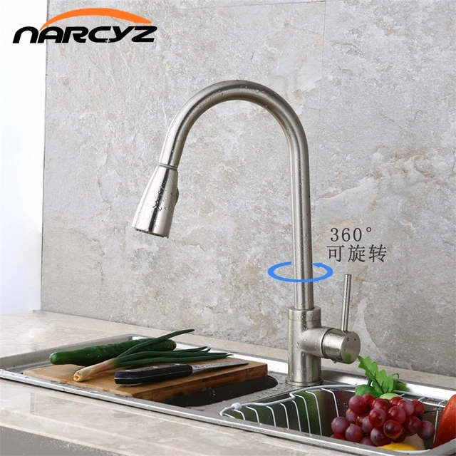 Best Offers Newly Arrived Pull Out Kitchen Faucet Brushed Nickel Sink Mixer Tap 360 degree rotation torneira cozinha mixer taps XT-40