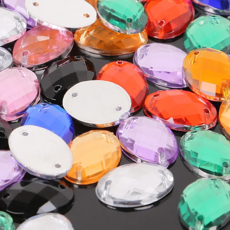 

10x14mm Color Flatback Acrylic Oval Rhinestone Button 2 Hole Flatback Pointed Tear Shaped Acrylic Rhinestone Beads