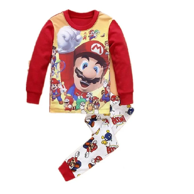 Пижама с героями мультфильмов «Супер Марио» Повседневные комплекты хлопковая футболка с длинными рукавами+ штаны детская одежда для мальчиков и девочек SA1397