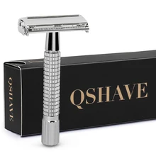 Классическая Безопасная бритва QSHAVE с короткой ручкой 8,7 см, с 5 лезвиями в подарок, посеребренный Эпилятор weishi, прямая Бритва для удаления волос