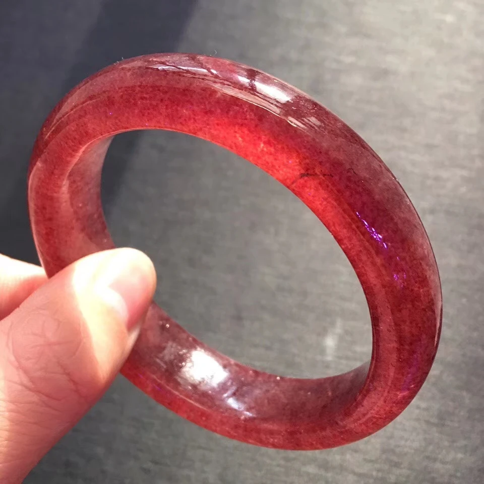 

Genuine Natural Ice Red Strawberry Quartz 14x8mm Crystal From Russia Woman Bangle 53mm 54mm 55mm 56mm 57mm 58mm 59mm 60mm AAAAA
