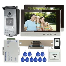 ENVÍO LIBRE 10 “Pantalla a Color LCD de Video Teléfono de Puerta de Intercomunicación Sistema de 2 Monitores de Cámara + Golpe door Lock + RFID de Acceso Al Aire Libre