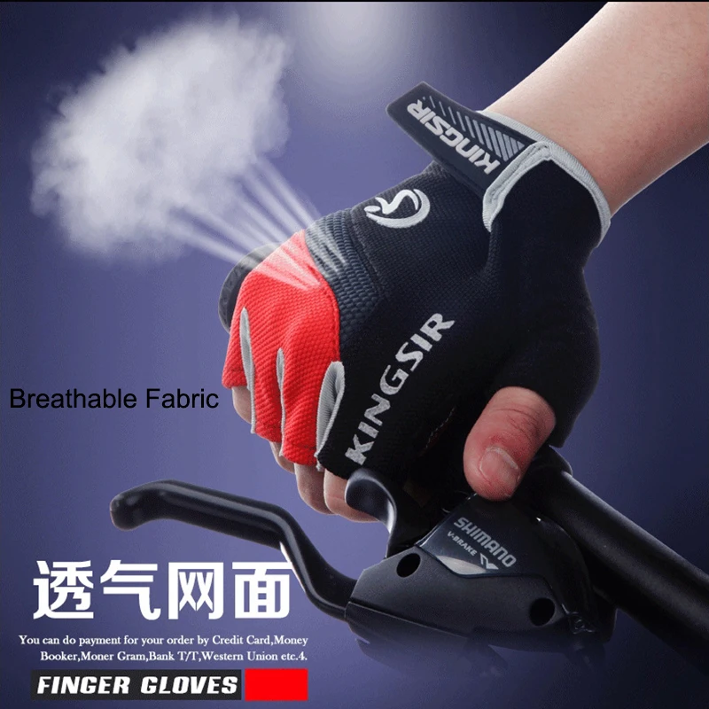 Guantes de ciclismo de bicicleta KINGSIR hombres mujeres Gel acolchado medio dedo gimnasio MTB motocicleta guantes de carreras S XXL verano guantes ciclismo luva